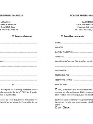 Fiche de renseignements Carte Mirabelle