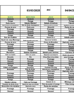 MENU MARS 2025