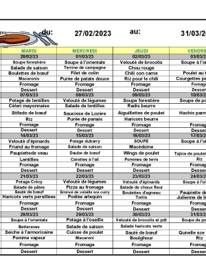 MENU MARS 2023