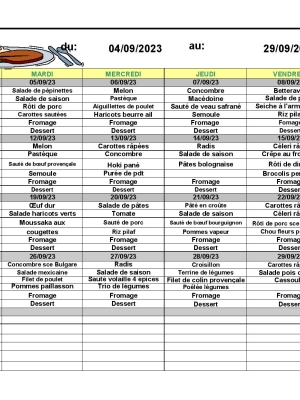 MENU SEPTEMBRE 2023