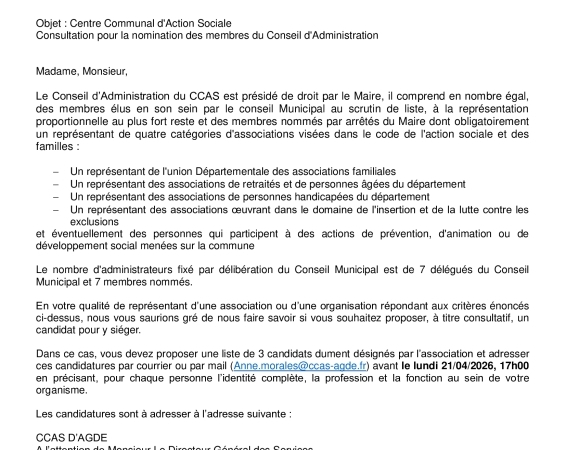 Consultation pour la nomination des membres du Conseil d'Administration