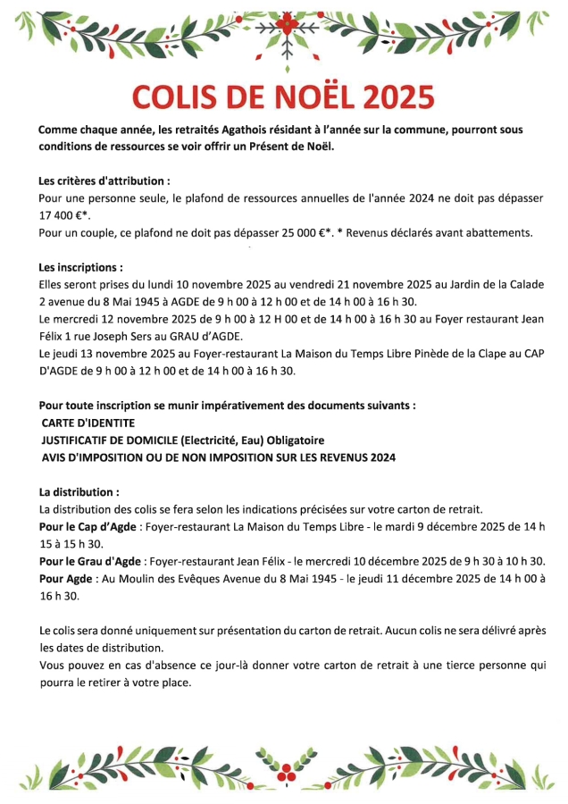 Colis de Noël inscriptions Colis de Noël inscriptions